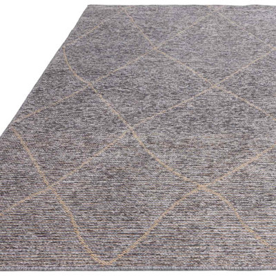 Silver Geometric Modern Rug Easy to clean Living Room and Bedroom-160cm X 230cm