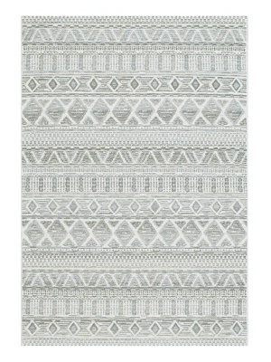 Silver Geometric Outdoor Rug, Geometric Stain-Resistant Rug For Patio, Garden, 5mm Modern Outdoor Rug-200cm X 290cm