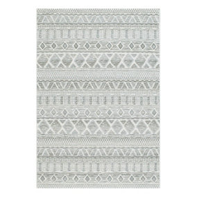 Silver Geometric Outdoor Rug, Geometric Stain-Resistant Rug For Patio, Garden, 5mm Modern Outdoor Rug-80cm X 150cm