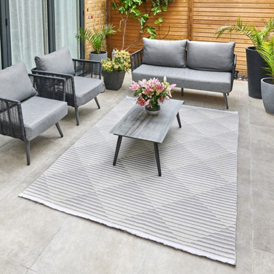 Silver Geometric Striped Modern Easy to clean Rug for Outdoor-160cm X 220cm