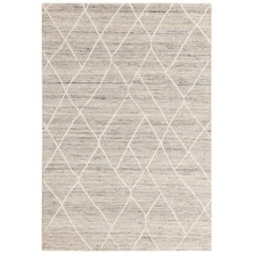 Silver Geometric Wool Handmade Luxurious Modern Wool Rug For Bedroom & Living Room-120cm X 170cm