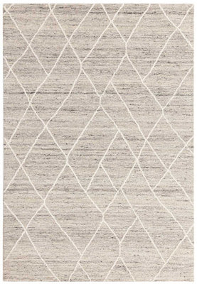 Silver Geometric Wool Handmade Luxurious Modern Wool Rug For Bedroom & Living Room-160cm X 230cm