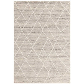 Silver Geometric Wool Handmade Luxurious Modern Wool Rug For Bedroom & Living Room-160cm X 230cm