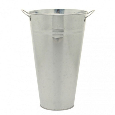 Silver Glavanised Flower Bucket with Handles. H36 x W21 cm