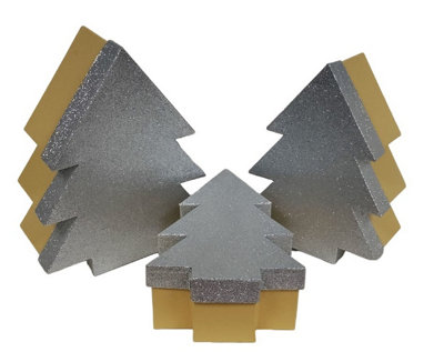 Silver Glitter Christmas Tree Gift Boxes Set of 3 Nestable Gift Boxes