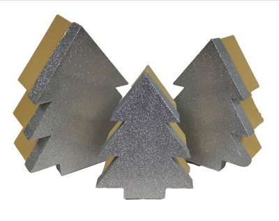 Silver Glitter Christmas Tree Gift Boxes Set of 3 Nestable Gift Boxes