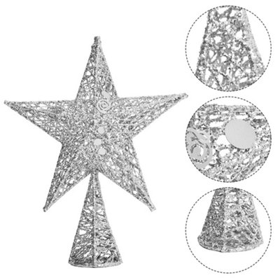 Silver Glittered Wrought Iron Christmas Tree Topper Xmas Star Ornament ...