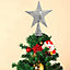 Silver Glittered Wrought Iron Christmas Tree Topper Xmas Star Ornament Home Decor 20x30cm