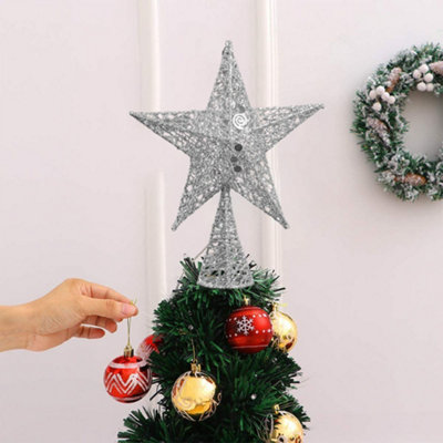 Silver Glittered Wrought Iron Christmas Tree Topper Xmas Star Ornament ...