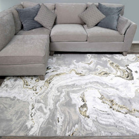 Silver Gold Metallic Modern Marble Living Area Rug 240x330cm