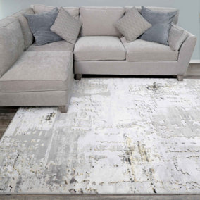 Silver Gold Metallic Transitional Contemporary Abstract Living Area Rug 60x110cm