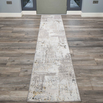 Silver Gold Metallic Transitional Contemporary Abstract Living Runner ...