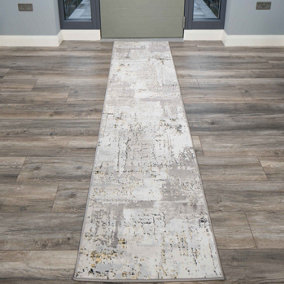 Silver Gold Metallic Transitional Contemporary Abstract Living Runner Rug 70x240cm