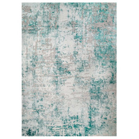 Silver Green Distressed Abstract Modern Textured Area Rug 60x110cm