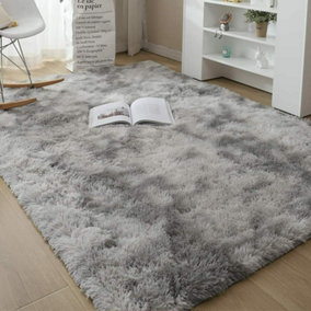 Silver Grey 160x230cm Large Soft Touch Rug Antiskid Shaggy Rug Fluffy Bedroom Rugs Modern Tie-dye Carpet