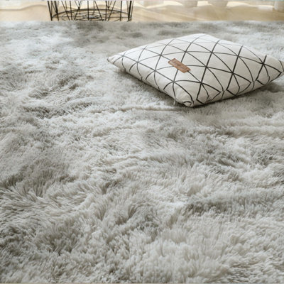 Silver Grey 200x300cm Large Soft Touch Rug Antiskid Shaggy Rug Fluffy Bedroom Rugs Modern Tie-dye Carpet - 3