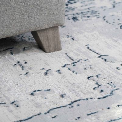 Silver Grey Blue Transitional Contemporary Abstract Living Area Rug 120x170cm