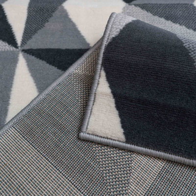 Silver Grey Diamond Geometric Living Room Rug 240x330cm