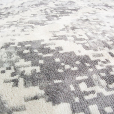 Silver Grey Distressed Abstract Geometric Area Rug 80x150cm