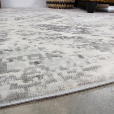 Silver Grey Distressed Abstract Geometric Area Rug 80x150cm