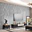 Silver Grey Geometric Irregular Stripe Suede Effect Non Woven Embossed Patterned Wallpaper