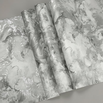 Silver Grey Liquid Marble Wallpaper Metallic Shimmer Swirl Ripple ...