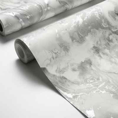 Silver Grey Liquid Marble Wallpaper Metallic Shimmer Swirl Ripple ...