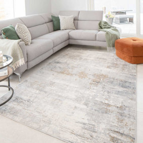 Silver Grey Metallic Distressed Abstract Area Rug 120x170cm