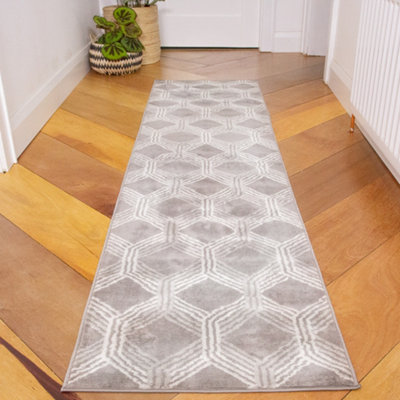 Silver Grey Modern Geometric Runner Rug 60x240cm DIY at B&Q