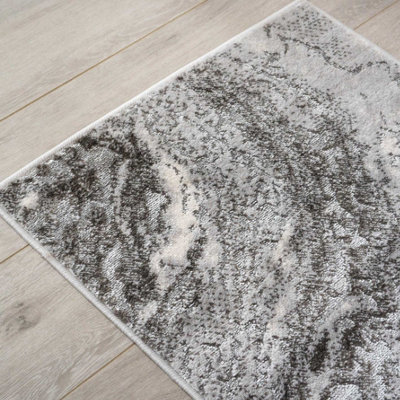 Silver Grey Modern Textured Marble Area Runner Rug 60x240cm