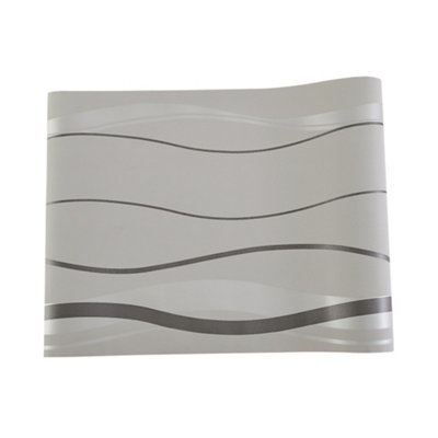 Silver Grey No Woven Patterned Wallpaper Wavy Striped Wallpaper Roll 5m²