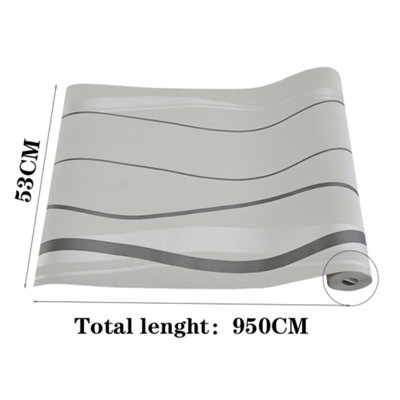 Trafagala 3D Effect Embossed Wallpaper Non-Woven Wave Stripes Roll Silver Grey For Livingroom Bedroom Kitchen Grey