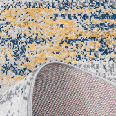 Silver Grey Ochre Distressed Abstract Area Rug 120x170cm