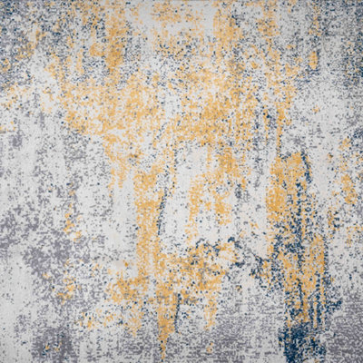 Silver Grey Ochre Distressed Abstract Area Rug 200x290cm