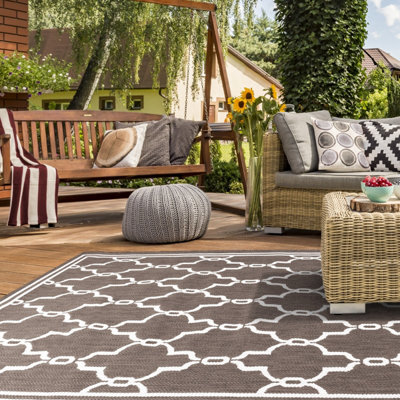 Silver Grey Outdoor Rug, Geometric Stain-Resistant Rug For Patio Decks Garden Balcony, Modern Outdoor Area Rug-80cm X 150cm