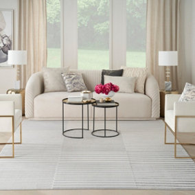 Silver Grey Striped Modern Living Room Bedroom & Dining Room Rug-160cm X 221cm