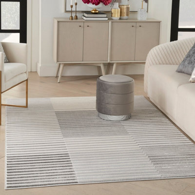 Silver Grey Striped Modern Living Room Bedroom & Dining Room Rug-160cm X 221cm