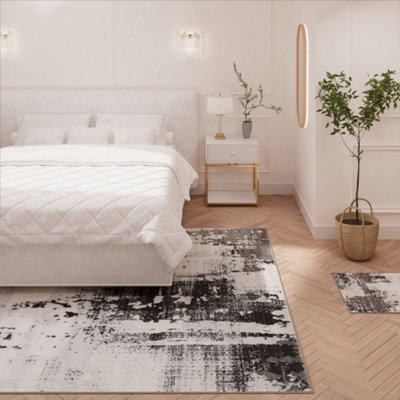 Silver Grey Transitional Contemporary Abstract Living Area Rug 190x280cm