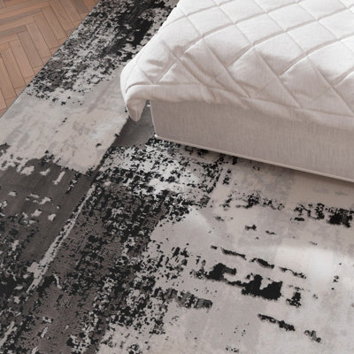 Silver Grey Transitional Contemporary Abstract Living Area Rug 190x280cm