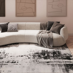 Silver Grey Transitional Contemporary Abstract Living Area Rug 60x110cm
