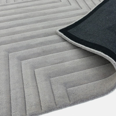Silver Grey Wool Easy to clean Optical/ (3D) Handmade , Luxurious , Modern , Wool Rug for Living Room, Bedroom - 200cm X 290cm