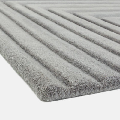 Silver Grey Wool Easy to clean Optical/ (3D) Handmade , Luxurious , Modern , Wool Rug for Living Room, Bedroom - 200cm X 290cm