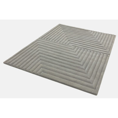 Silver Grey Wool Easy to clean Optical/ (3D) Handmade , Luxurious , Modern , Wool Rug for Living Room, Bedroom - 200cm X 290cm