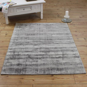 Silver Handmade , Luxurious , Modern , Plain Easy to Clean Viscose Rug for Living Room, Bedroom - 120cm X 170Cm