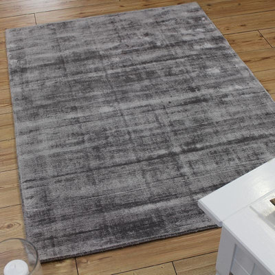 Silver Handmade , Luxurious , Modern , Plain Easy to Clean Viscose Rug for Living Room, Bedroom - 120cm X 170Cm