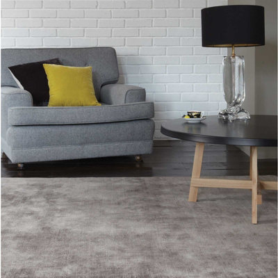 Silver Handmade , Luxurious , Modern , Plain Easy to Clean Viscose Rug for Living Room, Bedroom - 200cm X 290cm