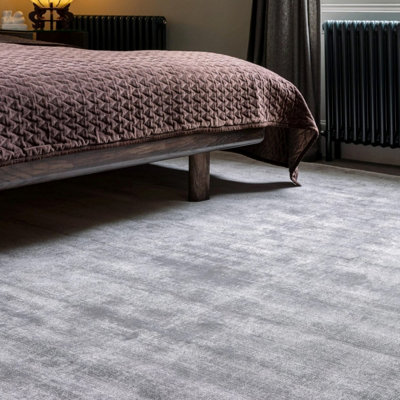 Silver Handmade , Luxurious , Modern , Plain Easy to Clean Viscose Rug for Living Room, Bedroom - 240cm X 340cm