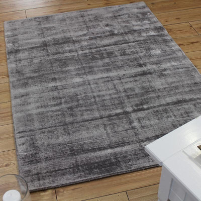 Silver Handmade , Luxurious , Modern , Plain Easy to Clean Viscose Rug for Living Room, Bedroom - 240cm X 340cm
