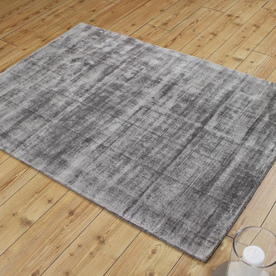 Silver Handmade , Luxurious , Modern , Plain Easy to Clean Viscose Rug