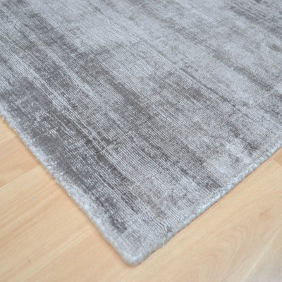 Silver Handmade , Luxurious , Modern , Plain Easy to Clean Viscose Rug for Living Room, Bedroom - 66 X 240 (Runner)